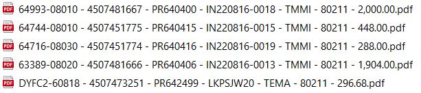 Image of severl pdf files with file names representing important details about the file contents
